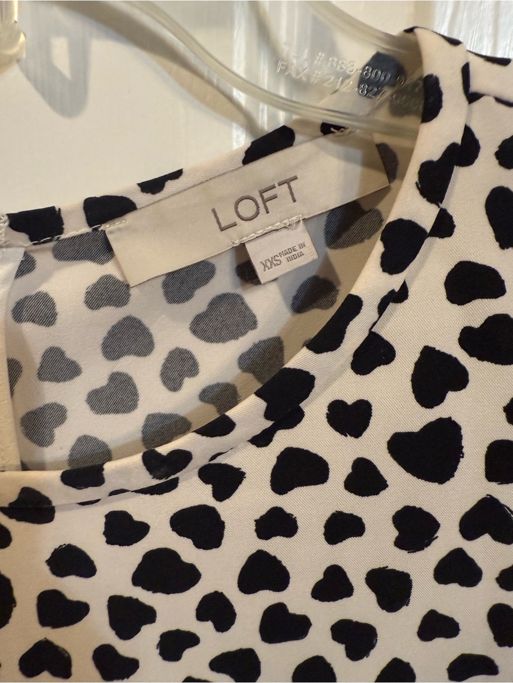 LOFT Black and White Heart Print Long Sleeve Ruffled Hem Dress - Picture 3 of 3